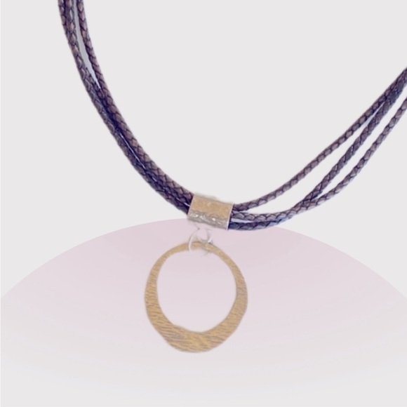 Silpada 3 Strand Brown Leather sterling Pendant  17.5” long  N1499 - Picture 2 of 7